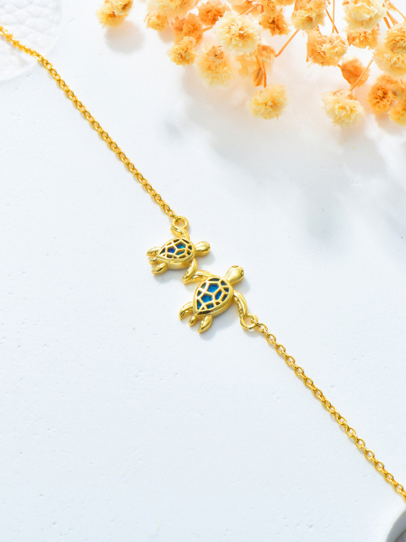 10K Gold Sea Turtle Single Layer Charm Anklet-3