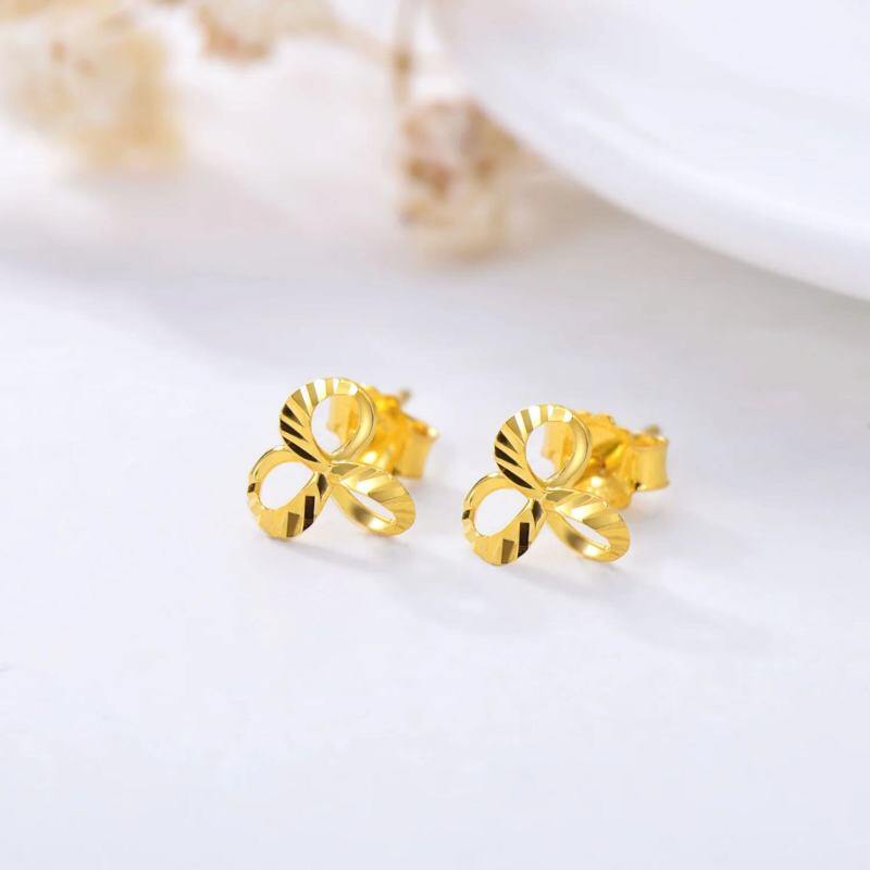 Pendientes colgantes de trébol de oro de 18 quilates-3