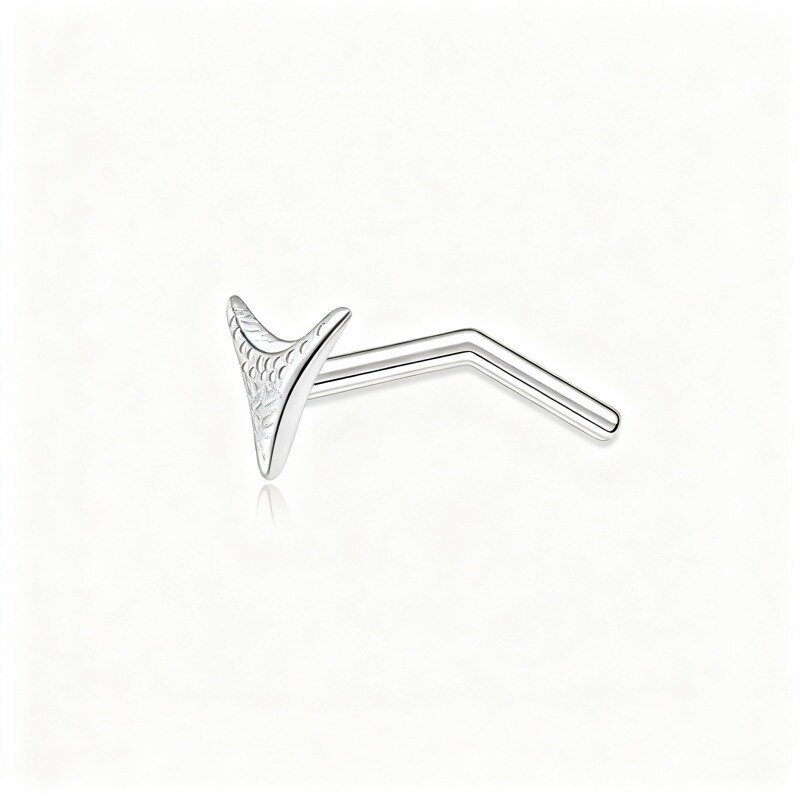 10K White Gold Shark Teeth Nose Ring-13