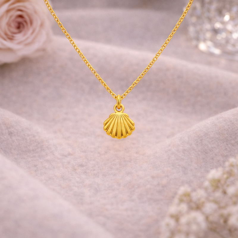 Collar con colgante de concha de oro rosa de 14 quilates-3