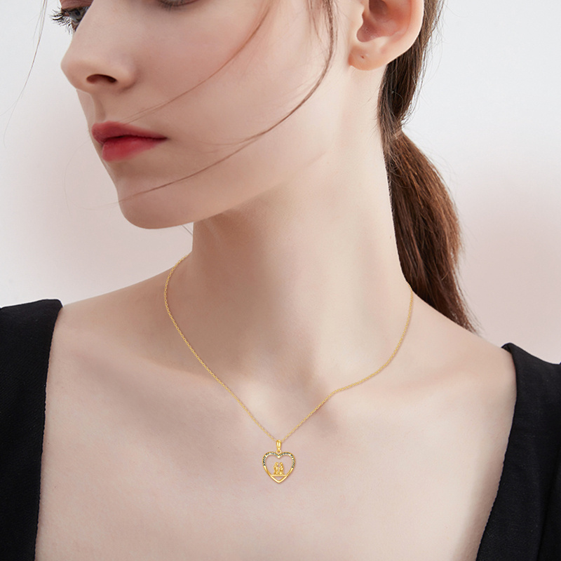 Collier pendentif en or 18 carats « Sœurs et Cœur » avec inscription gravée-2