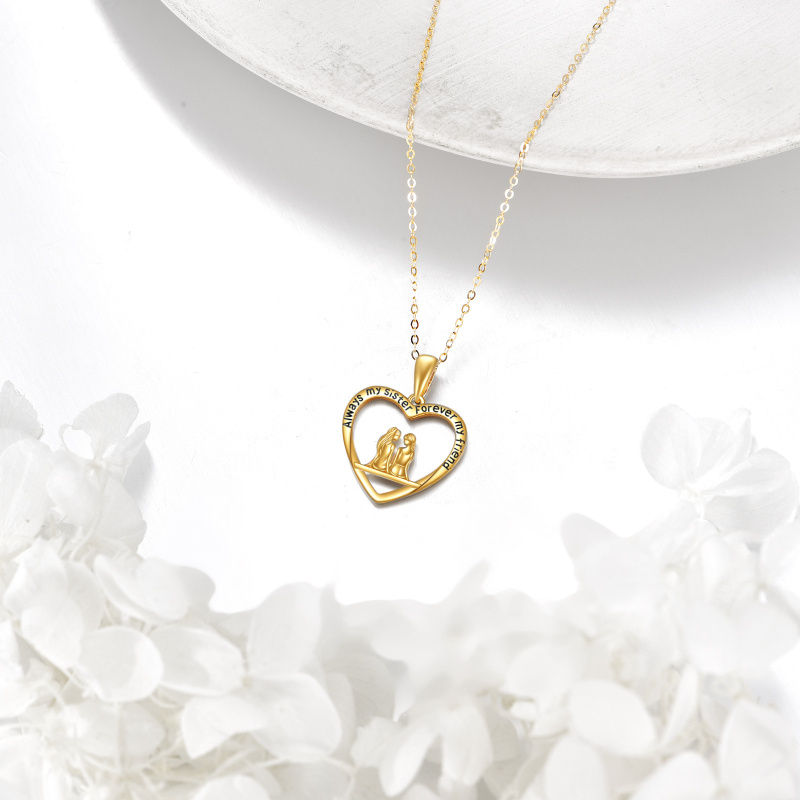 Collier pendentif en or 18 carats « Sœurs et Cœur » avec inscription gravée-4