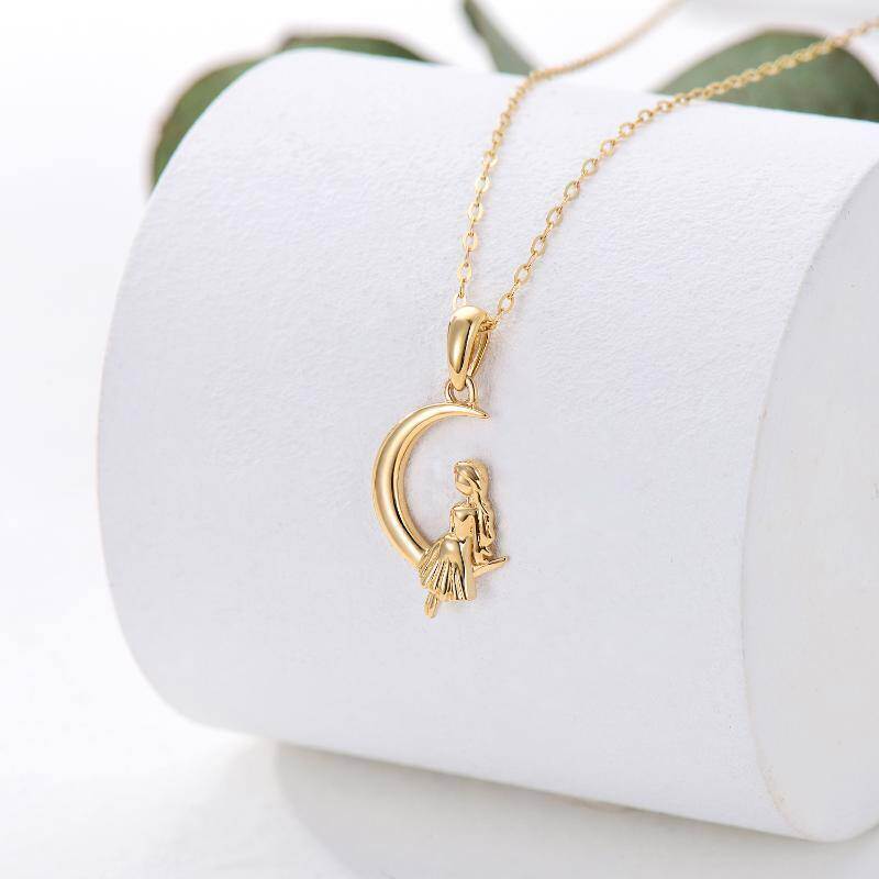 14K White Gold Sisters & Moon Pendant Necklace-3