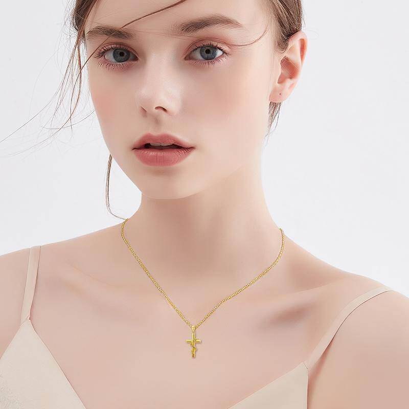 Collar con colgante de serpiente y cruz de oro blanco de 10 quilates-2
