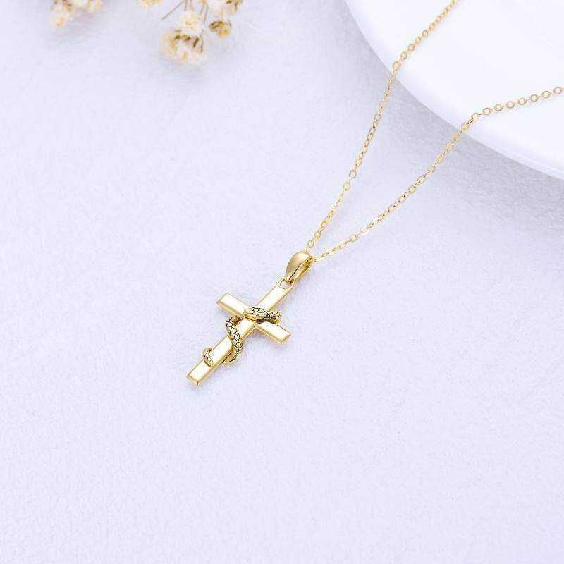 Collar con colgante de serpiente y cruz de oro blanco de 10 quilates-4
