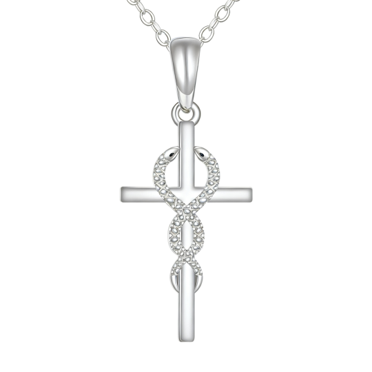 Colar com pendente cobra e cruz em ouro branco 10K