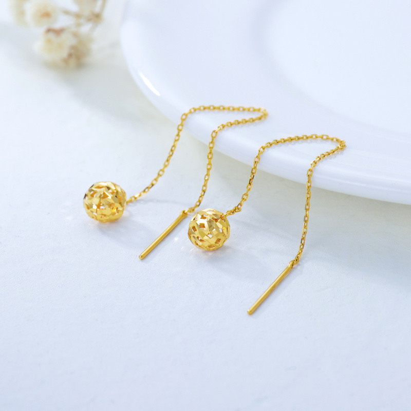 Pendientes colgantes esféricos de oro rosa de 18 quilates-3