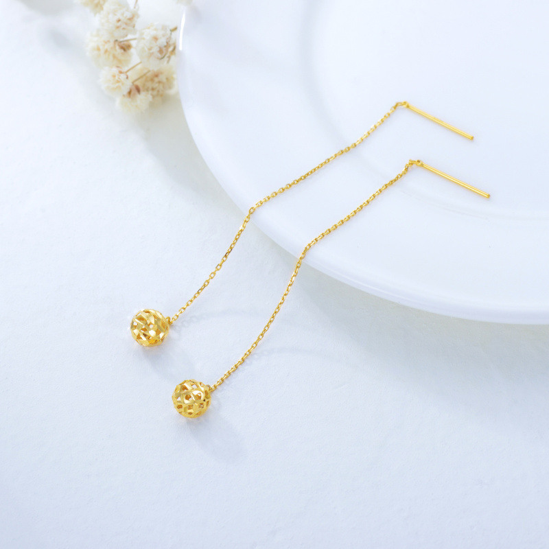 Pendientes colgantes esféricos de oro rosa de 18 quilates-4