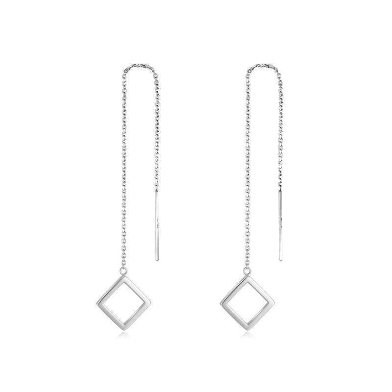 Pendientes colgantes cuadrados de platino con baño de oro blanco-1