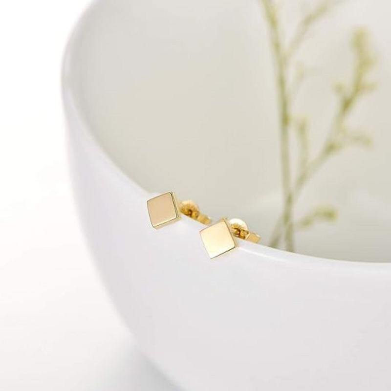 Pendientes cuadrados de oro de 10 quilates-3
