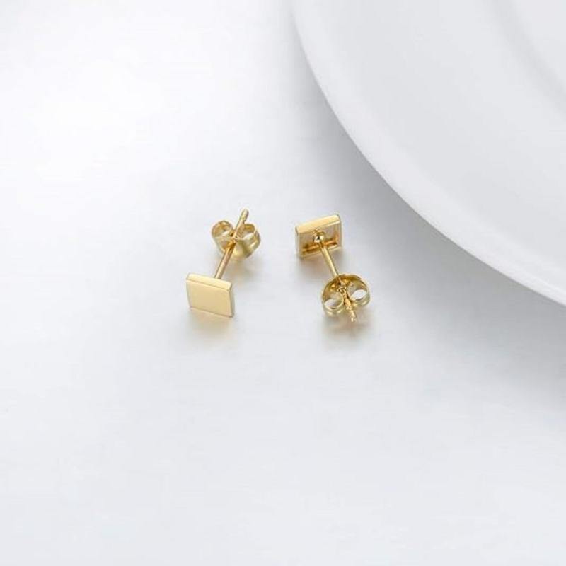Pendientes cuadrados de oro de 10 quilates-5