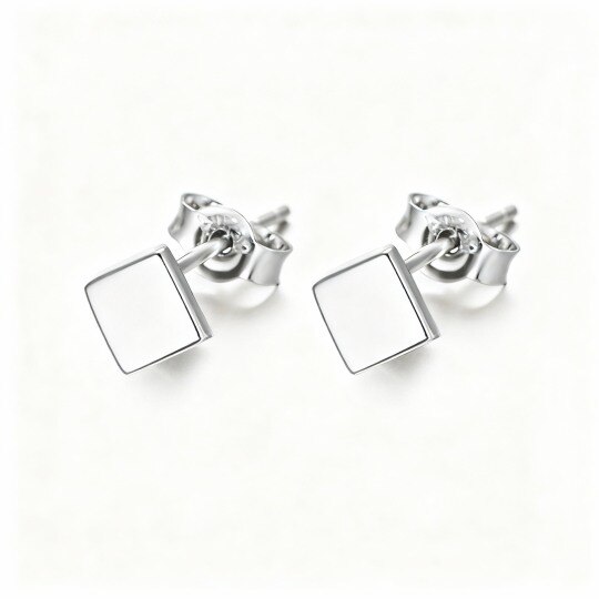 Boucles d'oreilles puces carrées en or blanc 10 carats