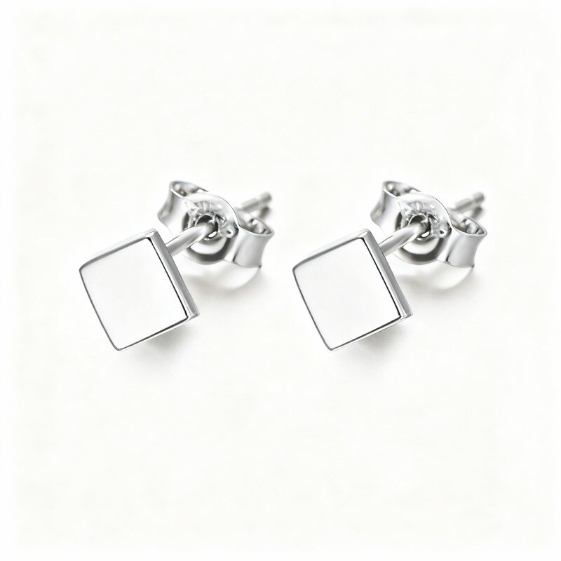 Boucles d'oreilles carrées en platine plaqué or blanc-1
