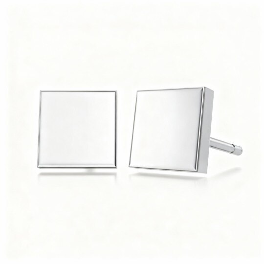 Boucles d'oreilles puces carrées en or blanc 10 carats