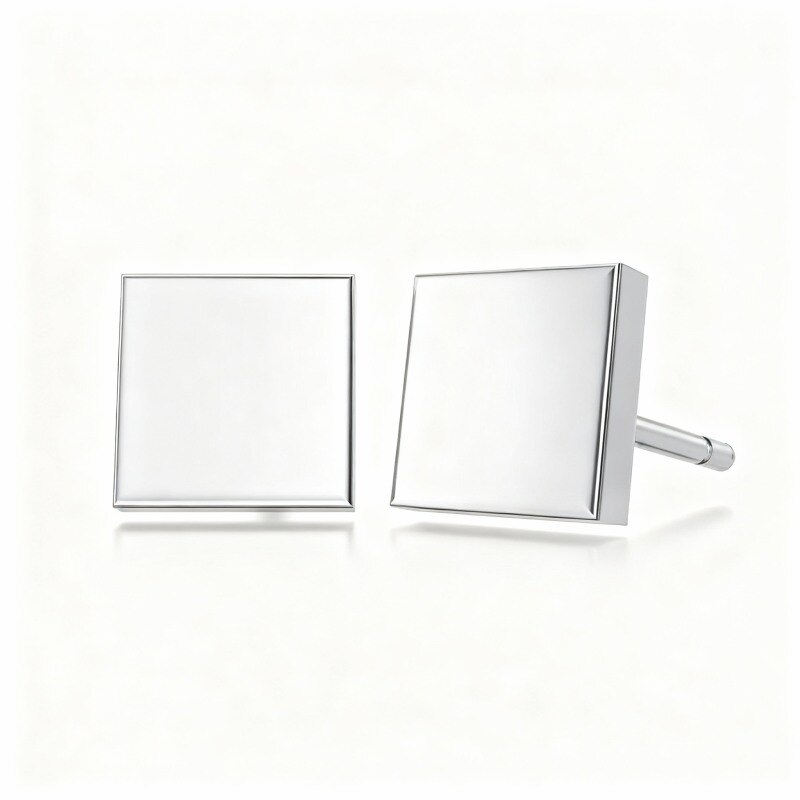 10K White Gold Square Stud Earrings-2