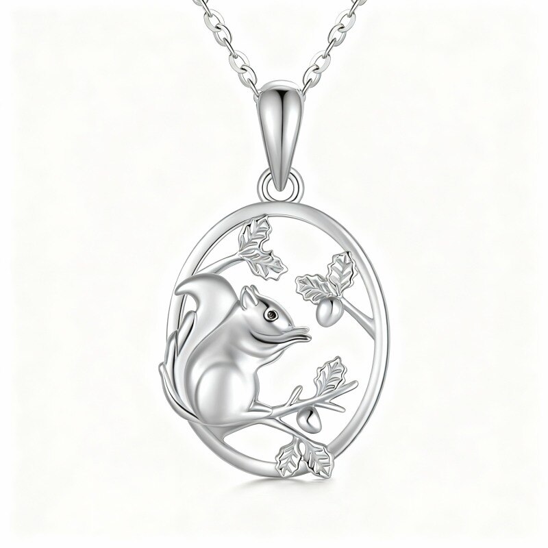 18K White Gold Squirrel Pendant Necklace-1