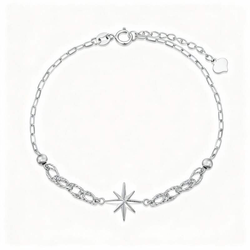Pulsera con dije de estrella de oro blanco de 10 quilates-1