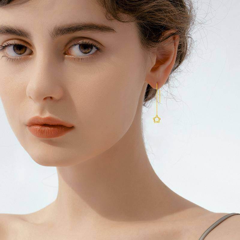 14K Gold Star Drop Earrings-2