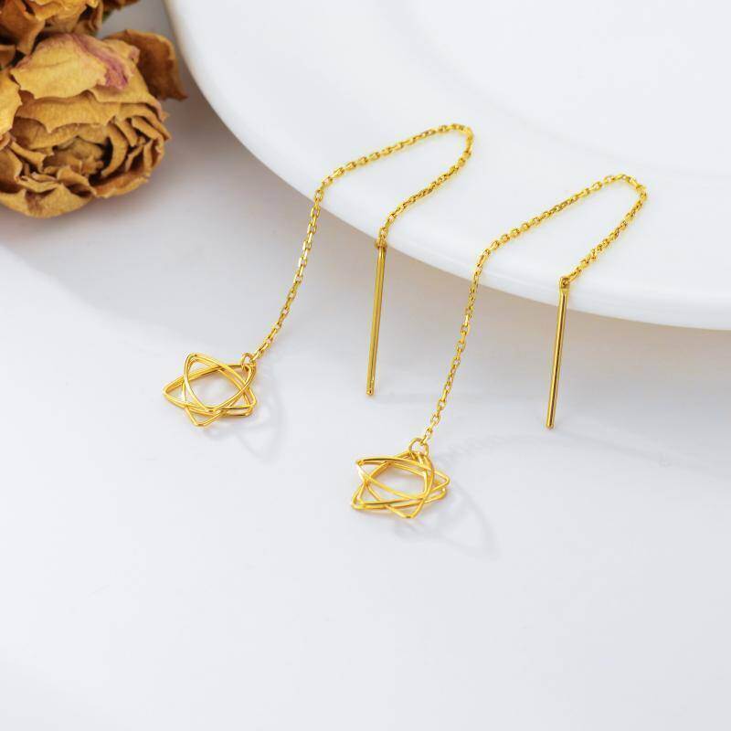 14K Gold Star Drop Earrings-3