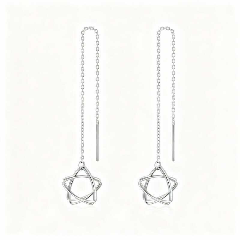 Pendientes colgantes de estrella de oro blanco de 10 quilates-1