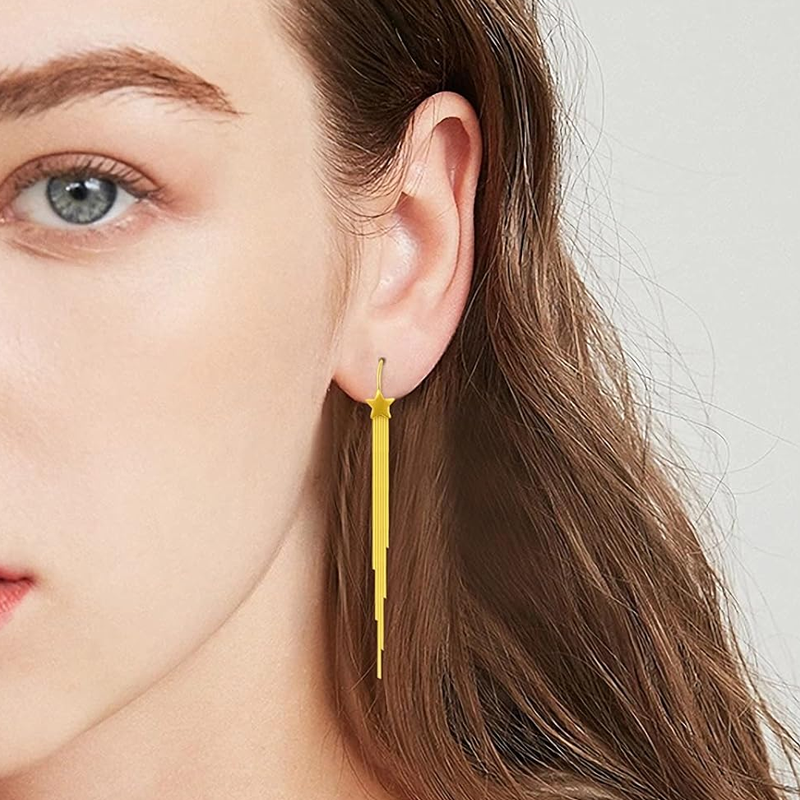 Boucles d'oreilles pendantes en or 10 carats en forme d'étoile pour femmes-2