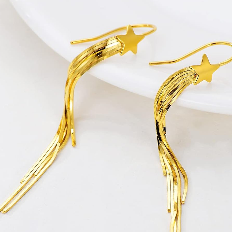Boucles d'oreilles pendantes en or 10 carats en forme d'étoile pour femmes-3