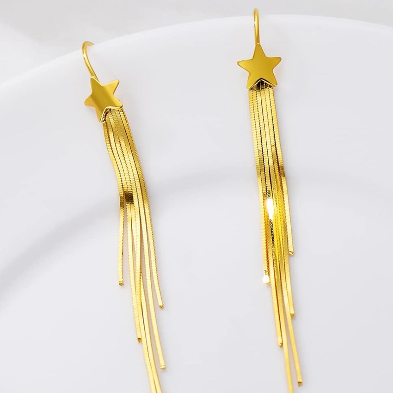 Boucles d'oreilles pendantes en or 10 carats en forme d'étoile pour femmes-4