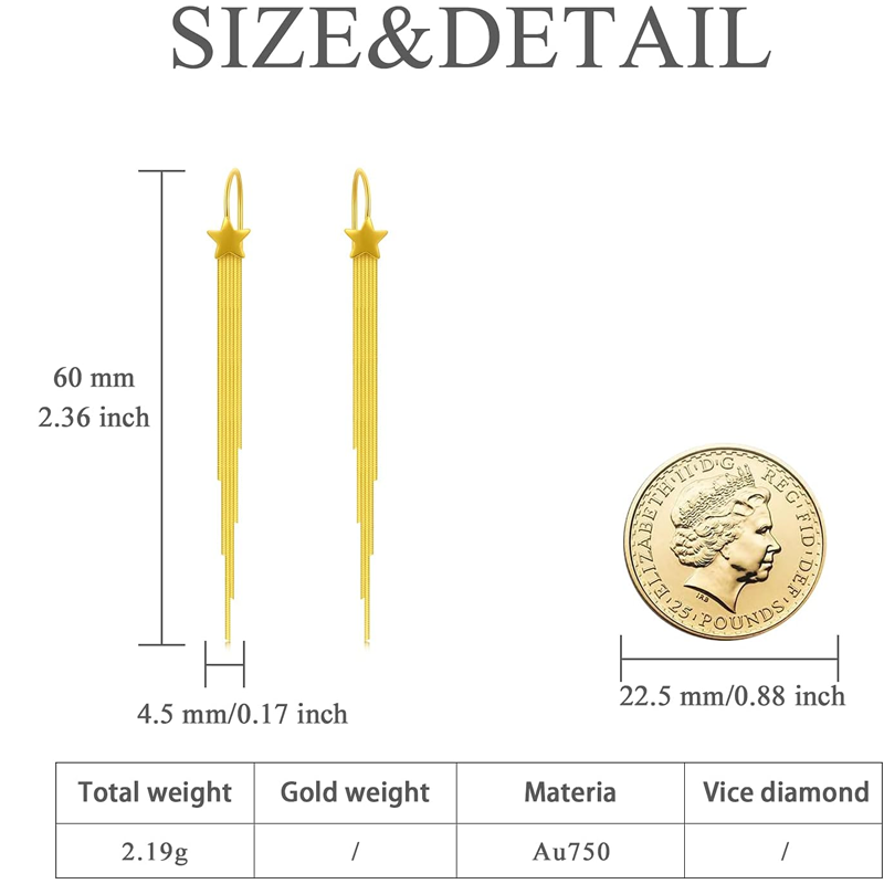 Boucles d'oreilles pendantes en or 10 carats en forme d'étoile pour femmes-5