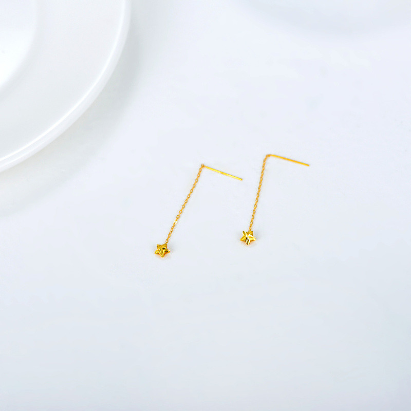 14K Gold Star Drop Earrings-4