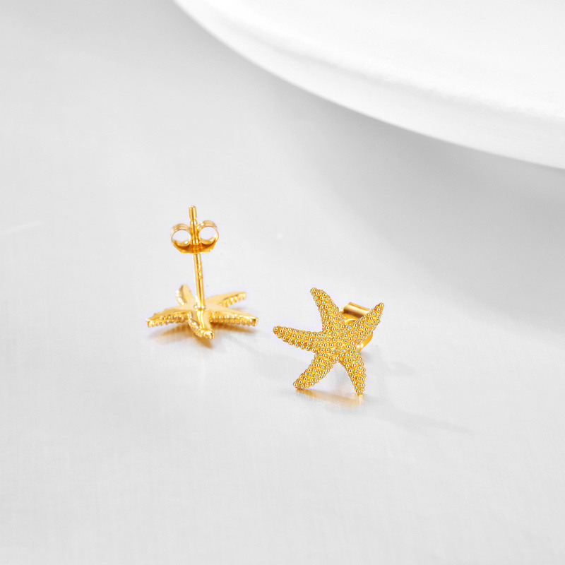 Pendientes de estrella de mar de oro rosa de 14 quilates-4