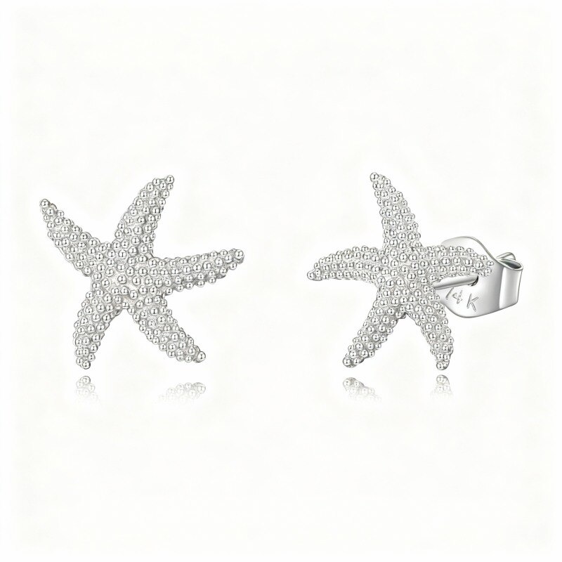 Pendientes de estrella de mar de platino con baño de oro blanco-1