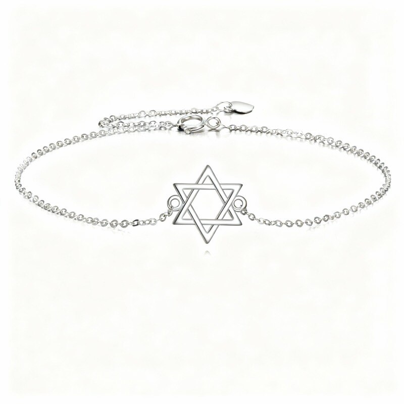 Pulsera con dije de la Estrella de David en oro blanco de 10 quilates-7