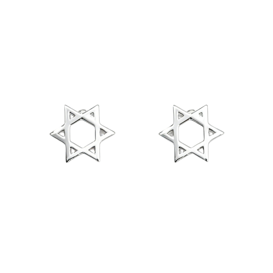 Pendientes de botón con estrella de David en oro blanco de 10 quilates