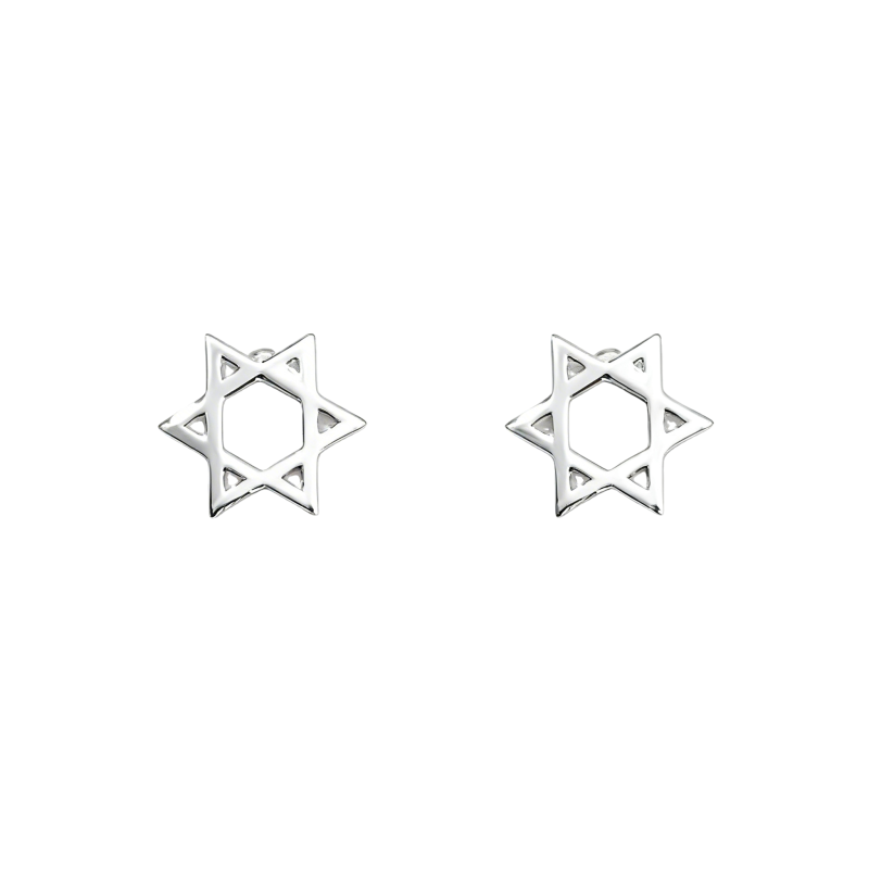 Pendientes de botón con estrella de David en oro blanco de 10 quilates-13