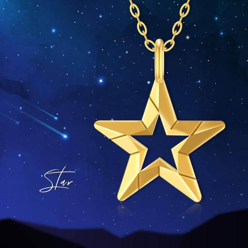 Collar con colgante de estrella de oro de 14 quilates-5