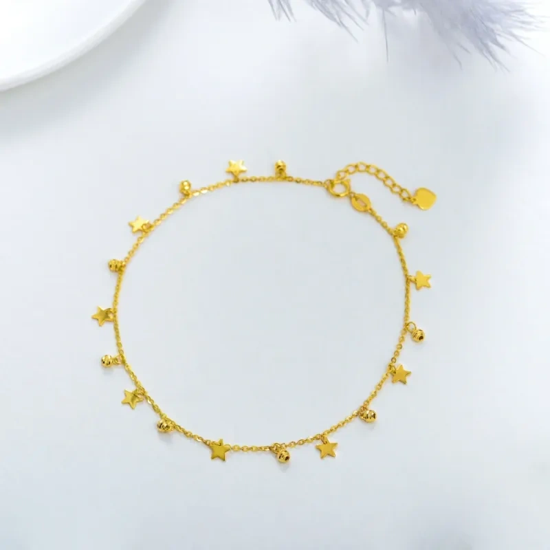 10K Gold Star Single Layer Charm Anklet-3