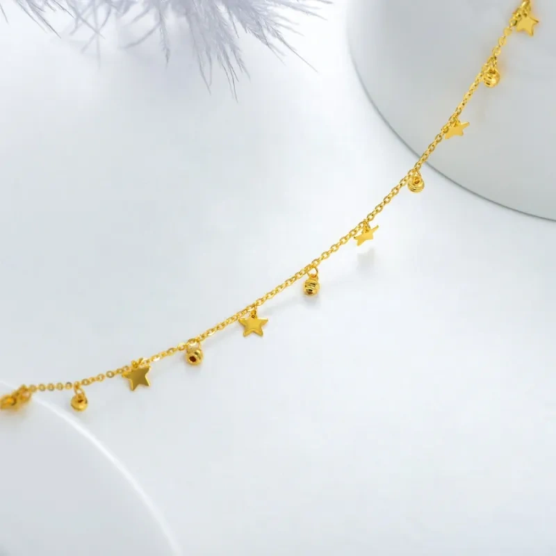 10K Gold Star Single Layer Charm Anklet-4
