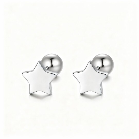 10K White Gold Star Stud Earrings