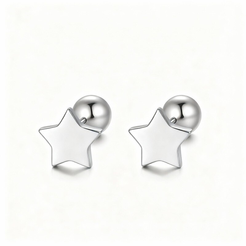 10K White Gold Star Stud Earrings-1