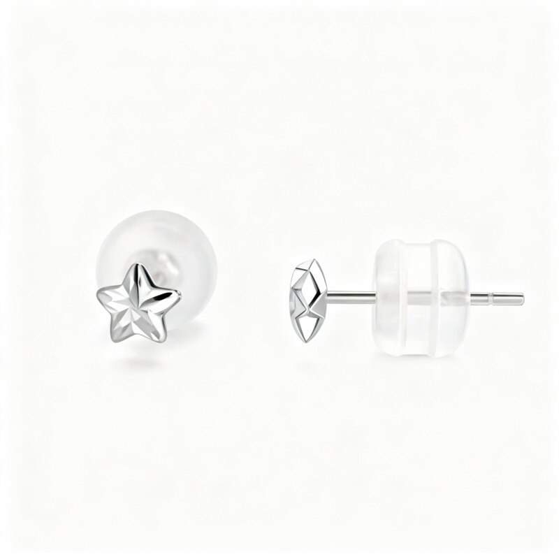 14K White Gold Star Stud Earrings-1