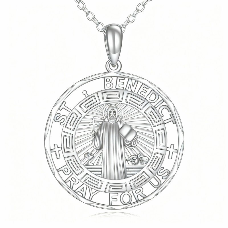 Collier pendentif médaille de Saint Benoît en or blanc 10 carats-2