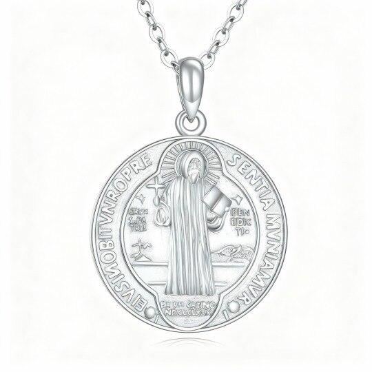 10K White Gold St Benedict Medal Pendant Necklace for Men