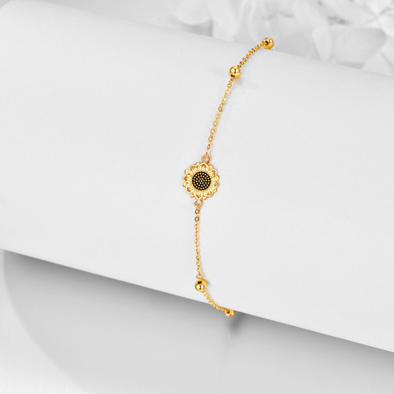 Armband aus 10-karätigem Gold mit Sonnenblumen- und Perlenanhänger-3