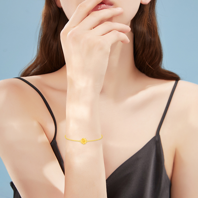 Sonnenblumen-Charm-Armband aus 14-karätigem Gold-2