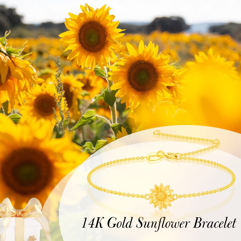 Sonnenblumen-Charm-Armband aus 14-karätigem Gold-6