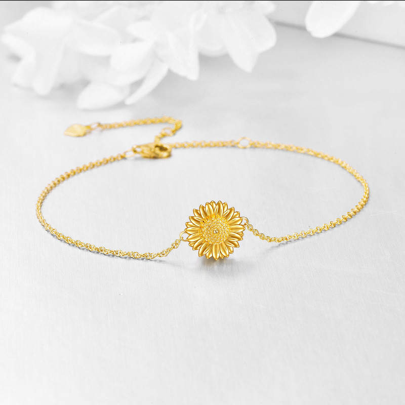 Pulsera con dije de girasol de oro de 10 quilates-4