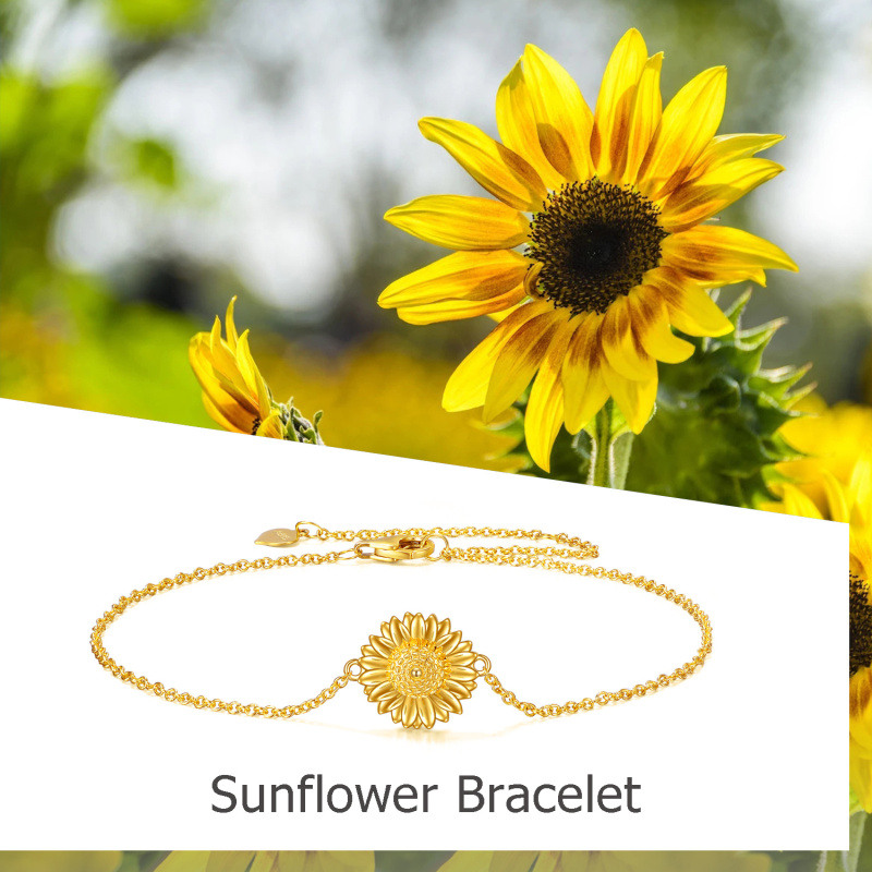 Pulsera con dije de girasol de oro de 10 quilates-5