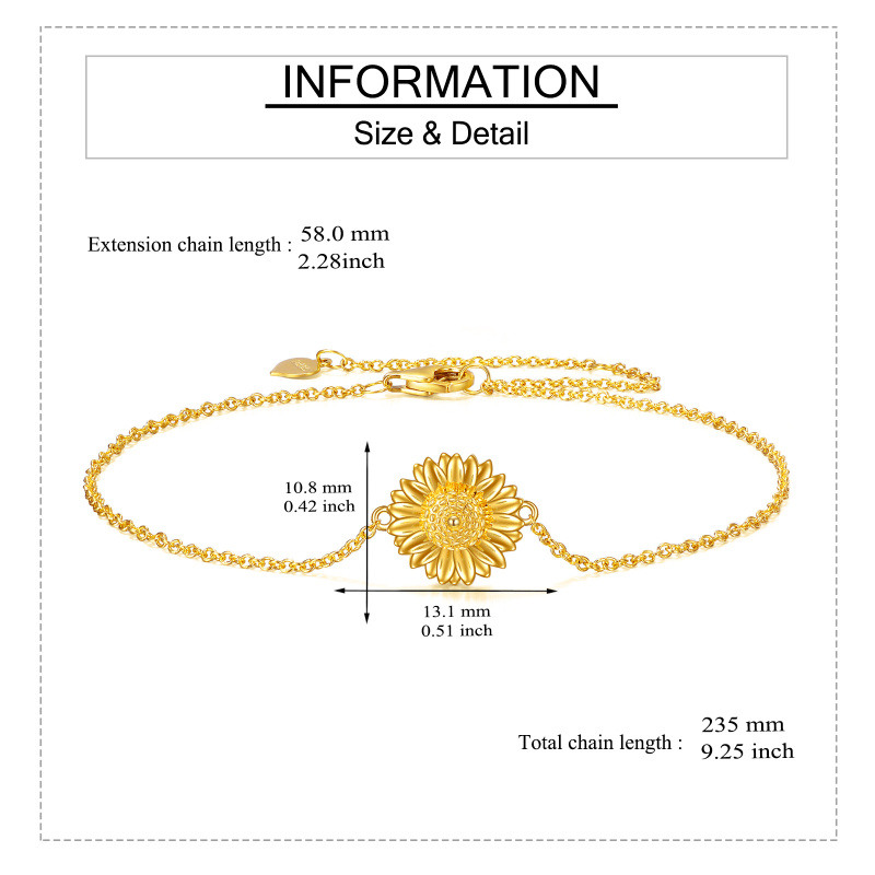 Pulsera con dije de girasol de oro de 10 quilates-6