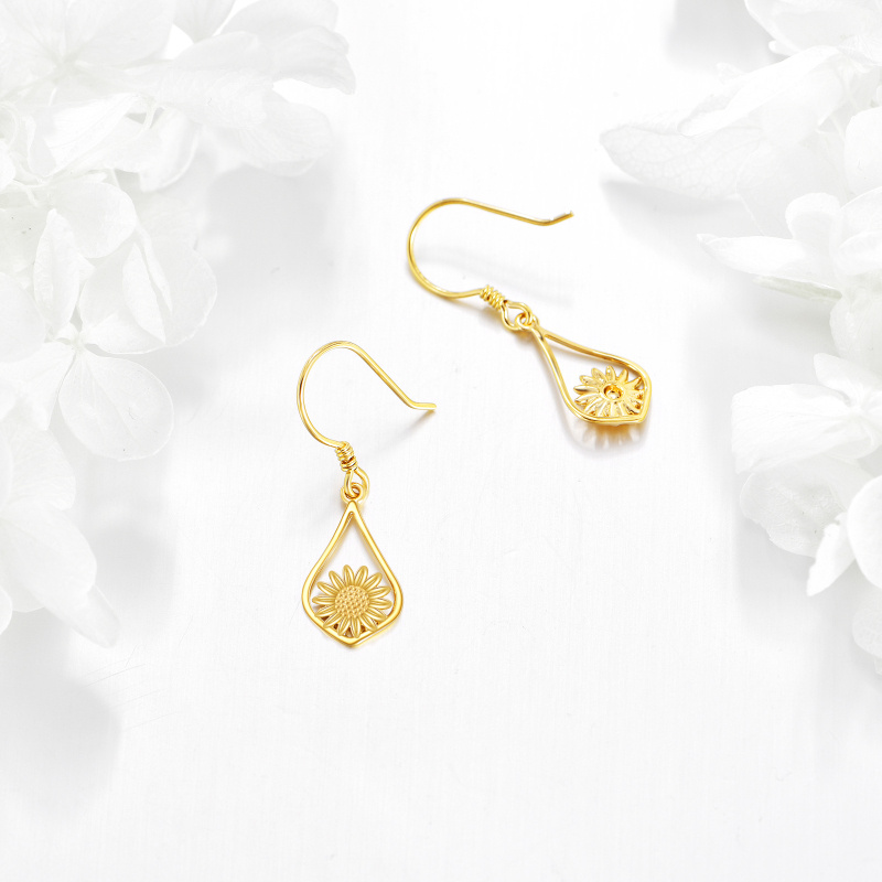 Pendientes colgantes de girasol de oro de 10 quilates-3
