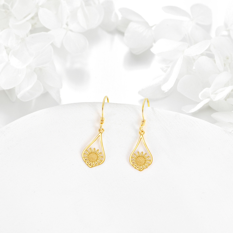 Pendientes colgantes de girasol de oro de 10 quilates-4